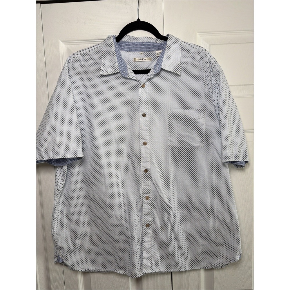 Moda Campia White Button Up Mens Size XXL White Blue Diamond Stretch Preppy